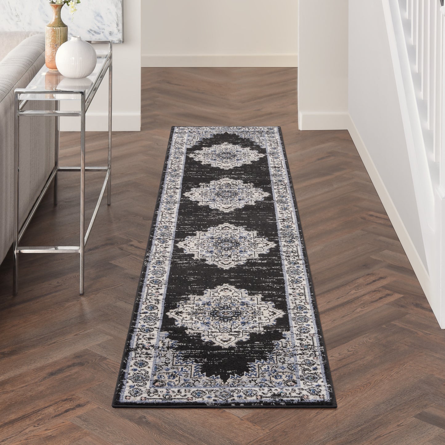 Nourison Passion 2'2" x 10' Black Ivory Vintage Indoor Rug