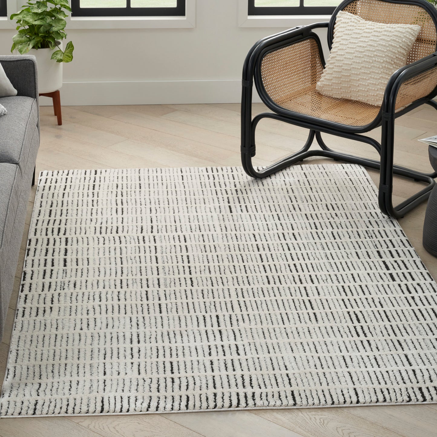 Nourison Modern Comfort 6'7" x 9' Ivory Black Scandinavian Indoor Rug