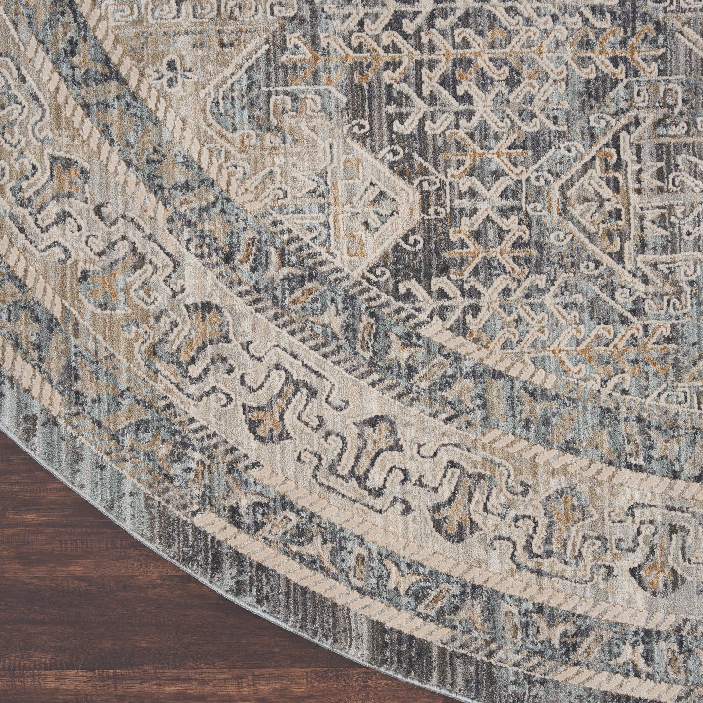 Nourison Lynx 7’10” x Round Ivory Charcoal Vintage Indoor Rug