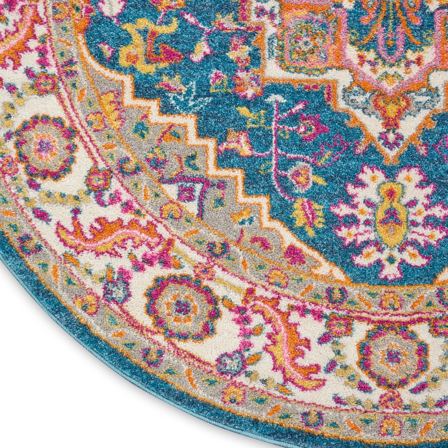 Nourison Passion 4' x Round Teal Multicolor Bohemian Indoor Rug
