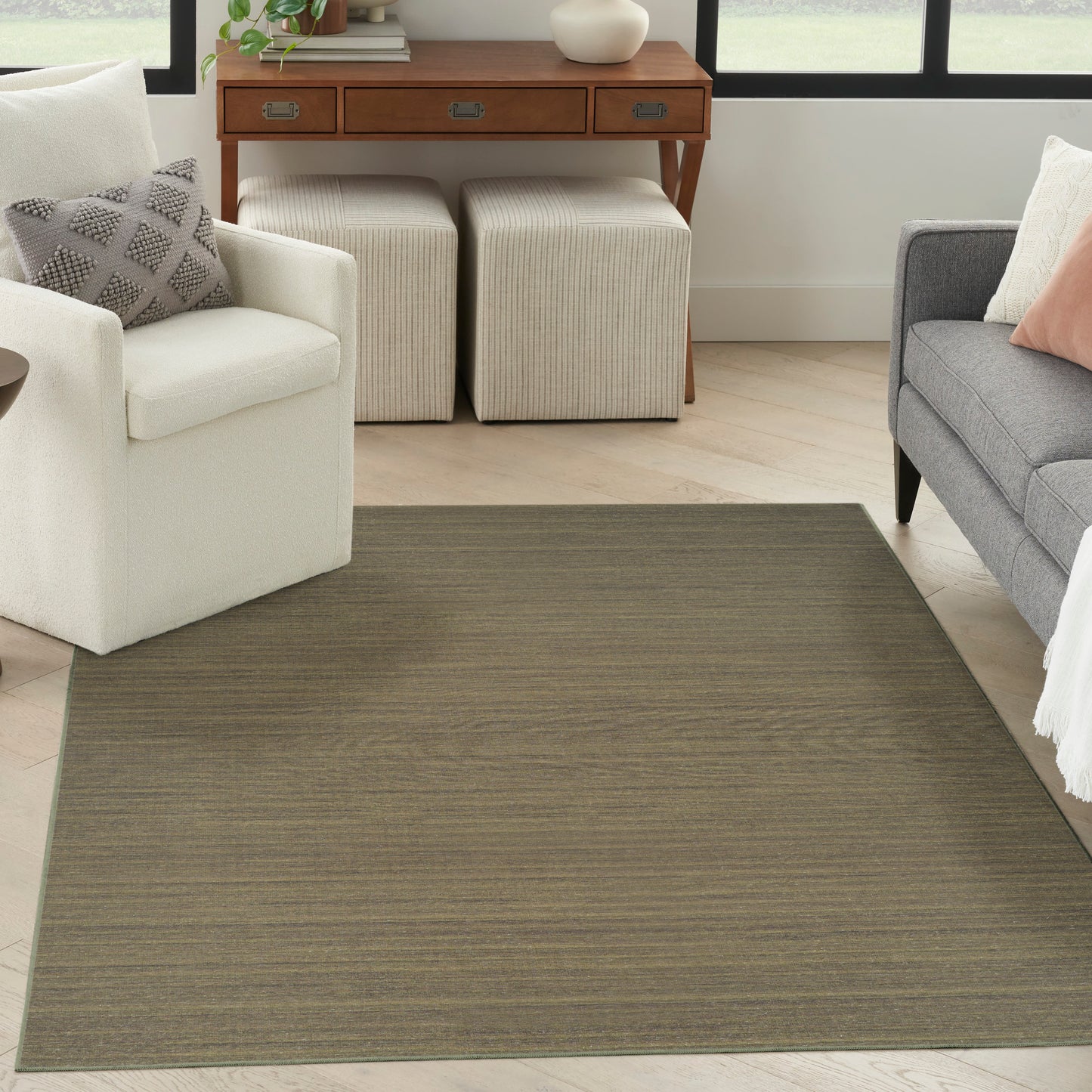Nourison Washable Essentials 5'3" x 7'3" Green Modern Indoor Rug