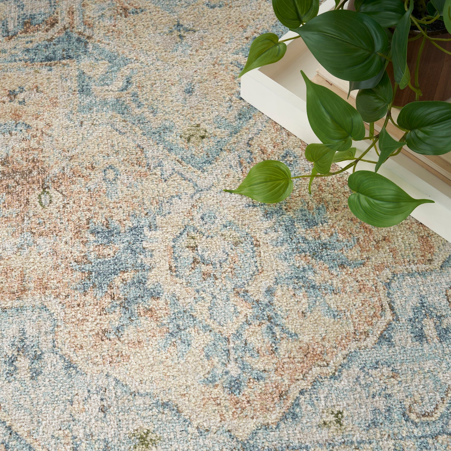 Nourison Astra Machine Washable 9' x 12' Beige Blue Vintage Indoor Rug