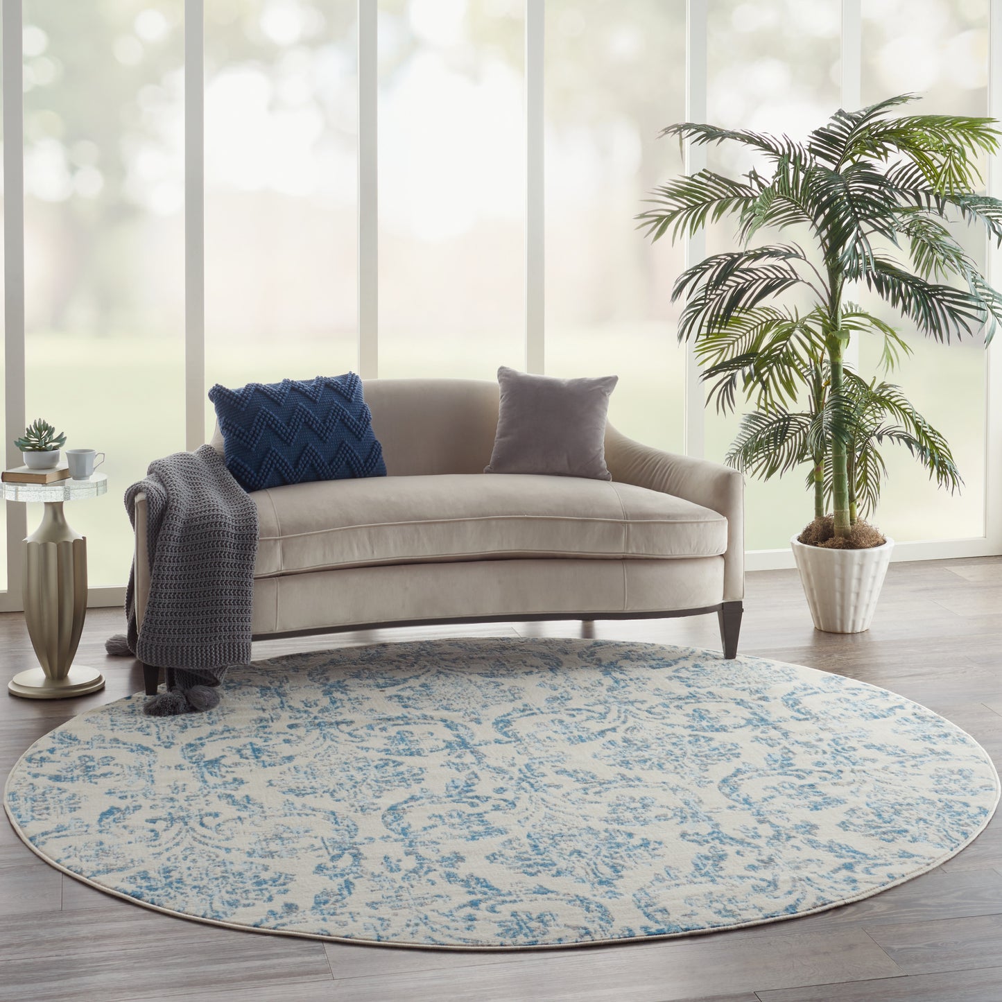 Nourison Jubilant 8' x Round Ivory Blue Vintage Indoor Rug