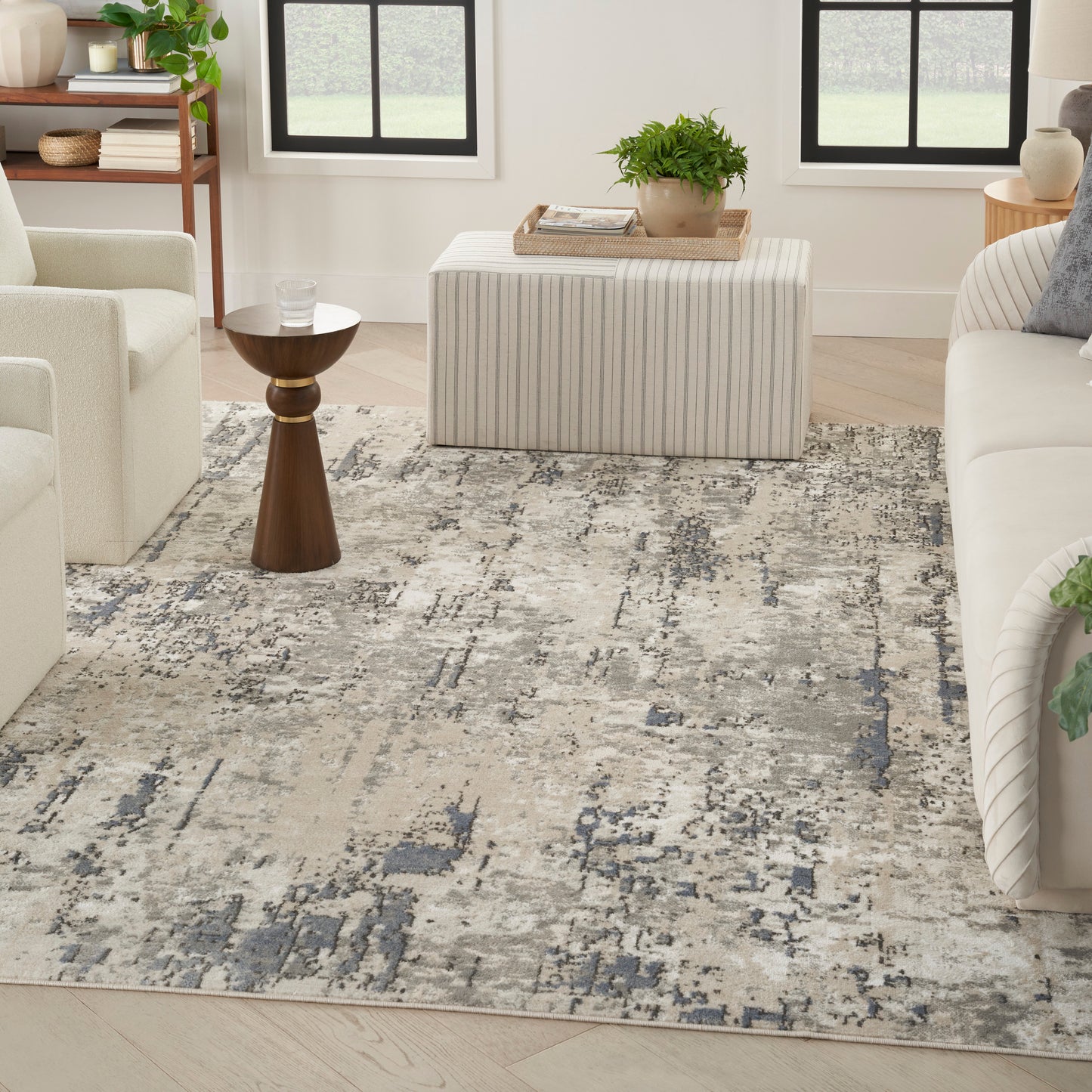 Nourison Quarry 5'3" x 7'3" Ivory Blue Grey Modern Indoor Rug