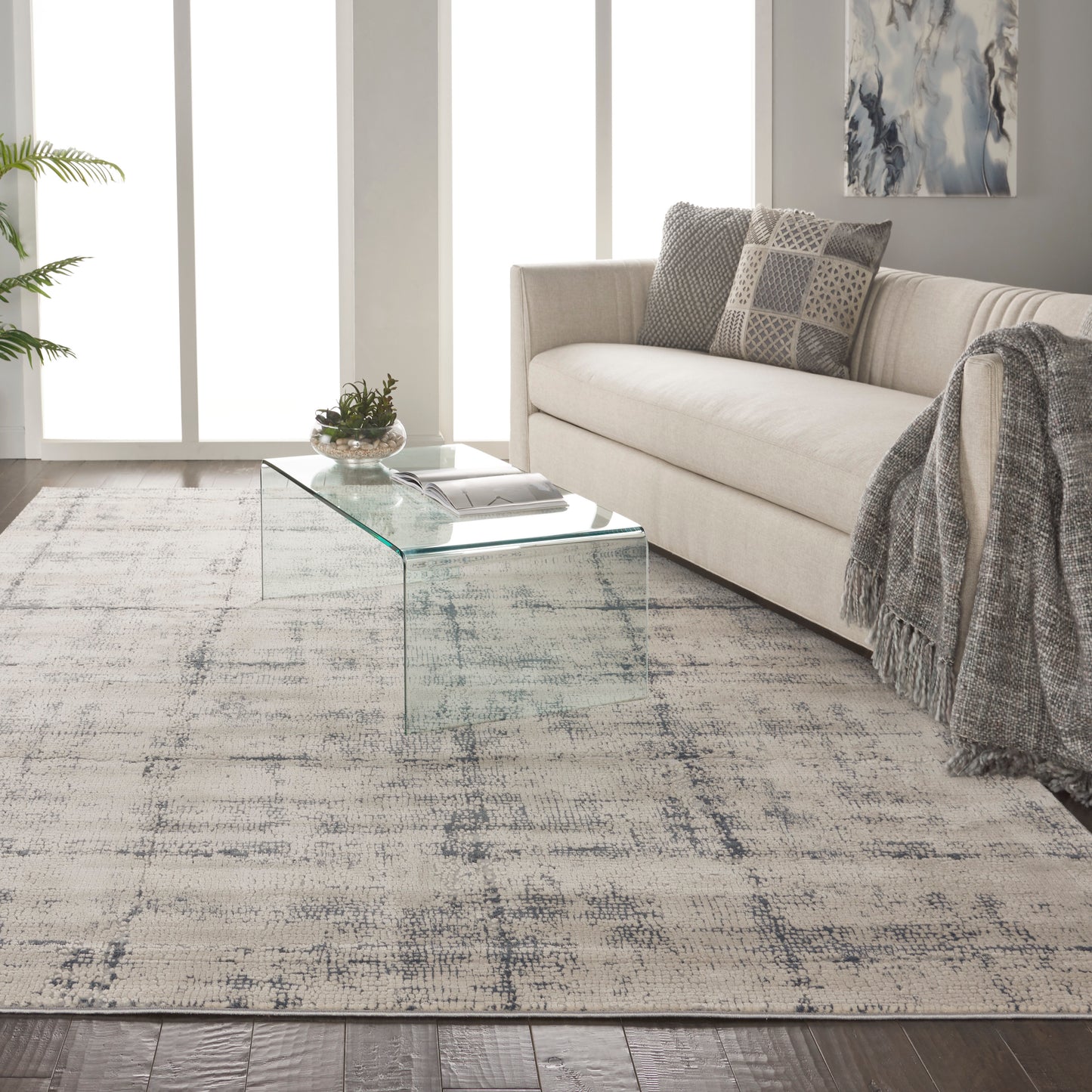Nourison Rustic Textures 9'3" x 12'9" Ivory/Blue Modern Indoor Rug