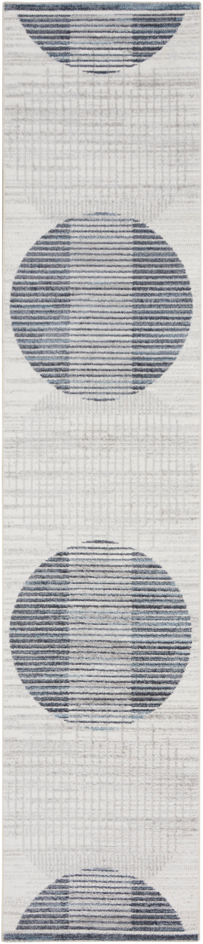 Nourison Astra Machine Washable 2' x 6' Ivory Blue Mid-Century Modern Indoor Rug