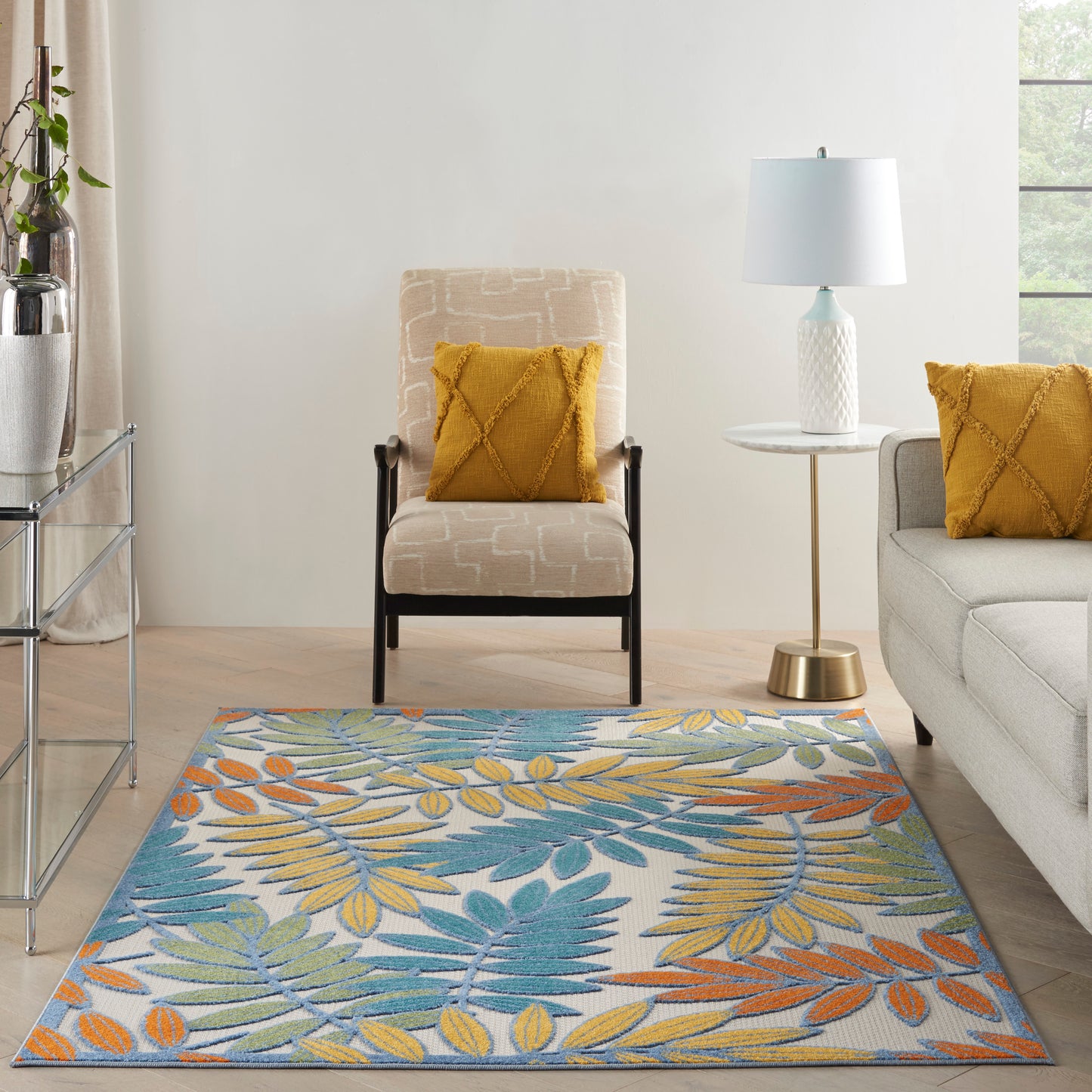 Nourison Aloha 5'3" x 7'5" Ivory/Multi Tropical Rug