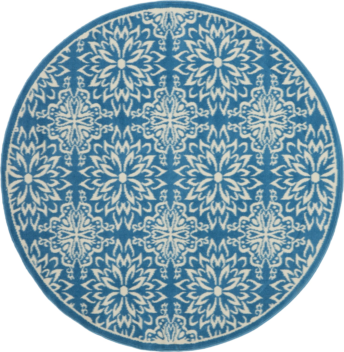 Nourison Jubilant 5'3" x Round Ivory Blue Farmhouse Indoor Rug