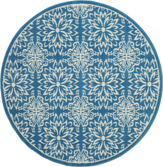 Nourison Jubilant 5'3" x Round Ivory Blue Farmhouse Indoor Rug
