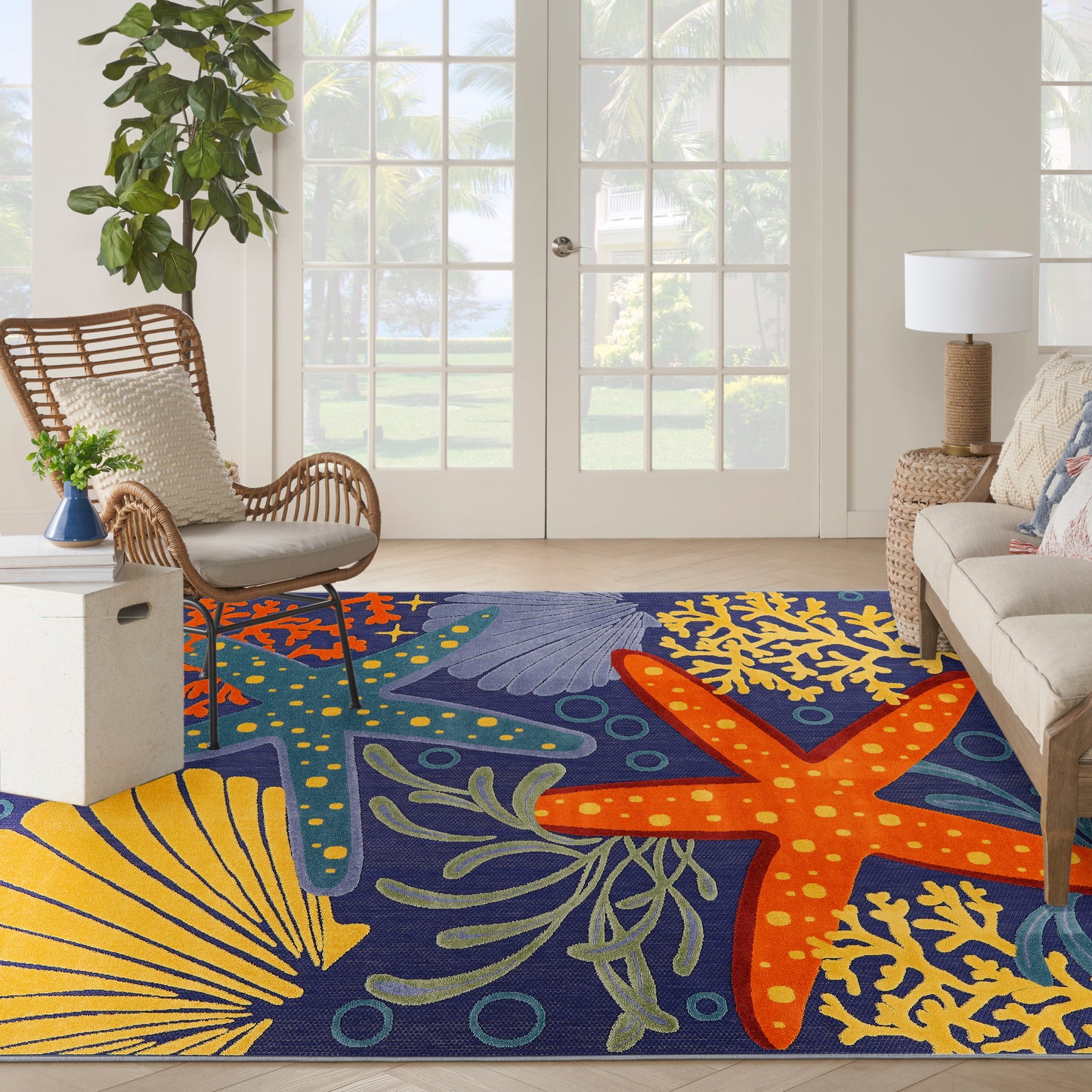 Nourison Aloha 9' x 12' Navy Multicolor Outdoor Rug