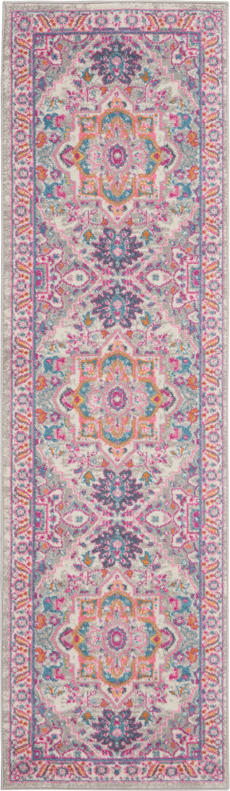 Nourison Passion 1'10" x 6' Light Grey/Pink Bohemian Indoor Rug