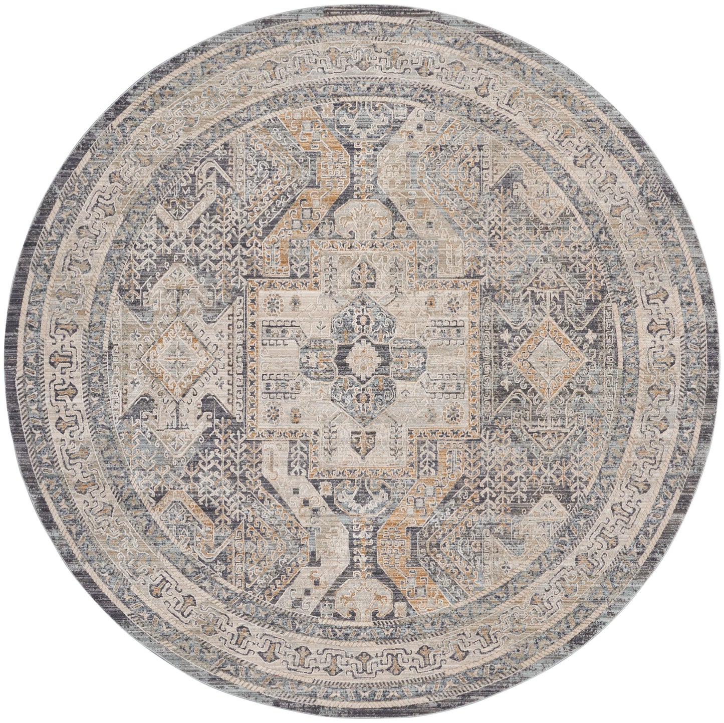 Nourison Lynx 7’10” x Round Ivory Charcoal Vintage Indoor Rug