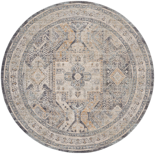 Nourison Lynx 7’10” x Round Ivory Charcoal Vintage Indoor Rug