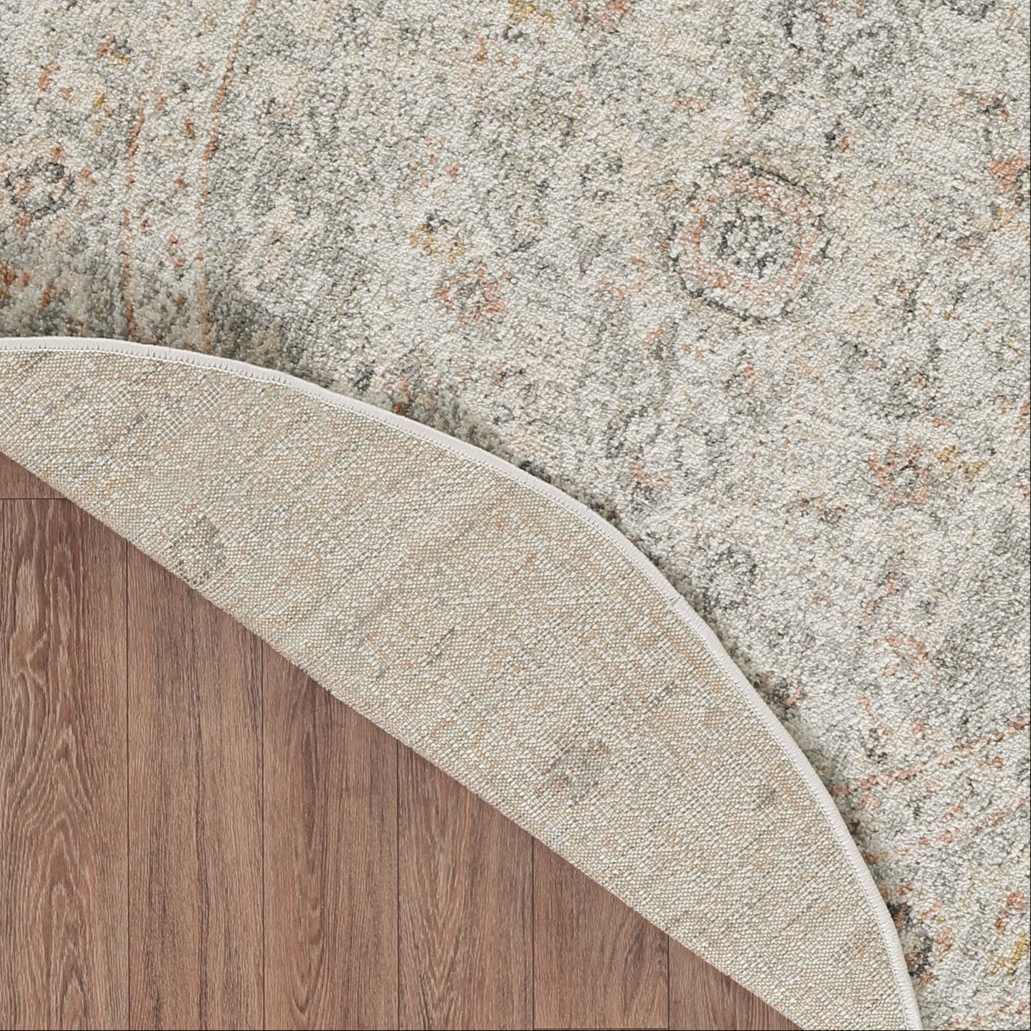 Nourison Oushak Home 4' x Round Light Grey Vintage Indoor Rug