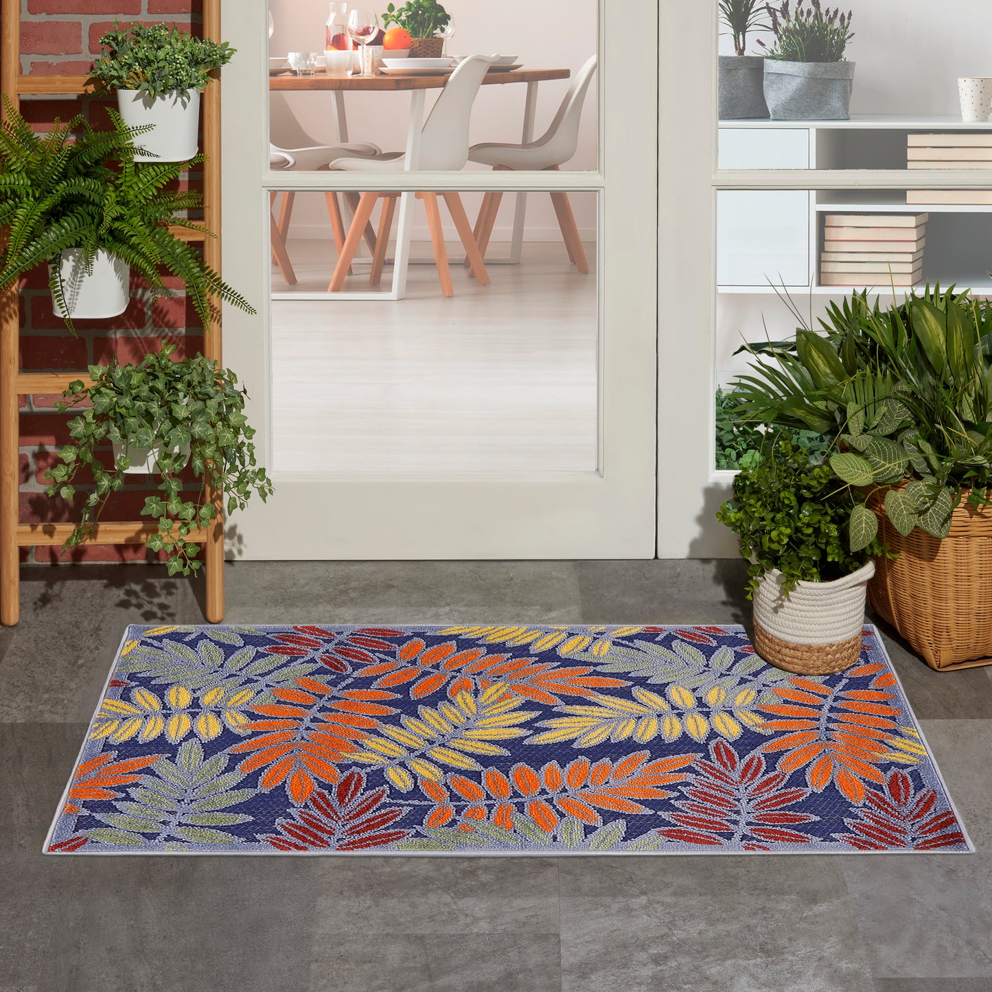 Nourison Aloha 2'8" x 4' Navy Multicolor Outdoor Rug