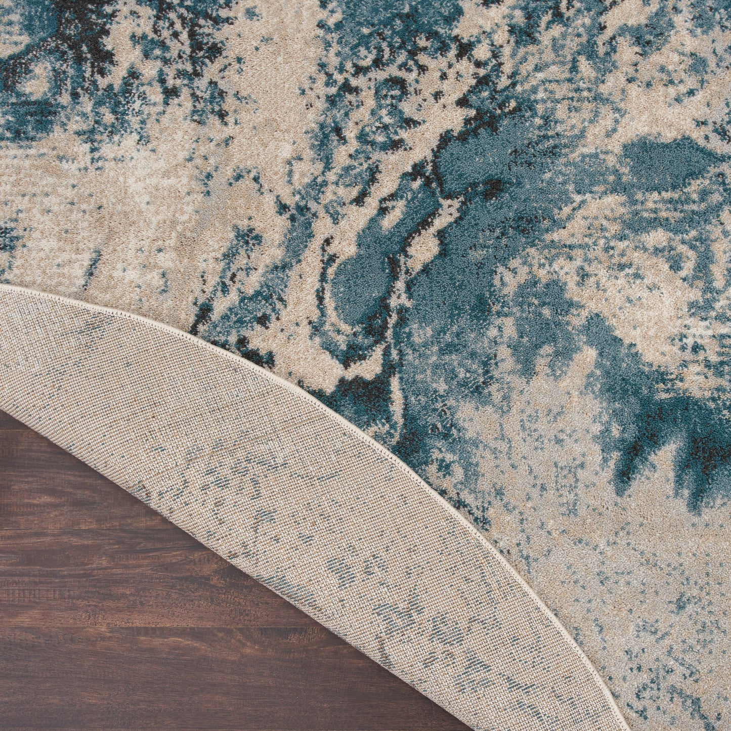 Nourison Maxell 3'10" x Round Ivory/Teal Modern Indoor Rug