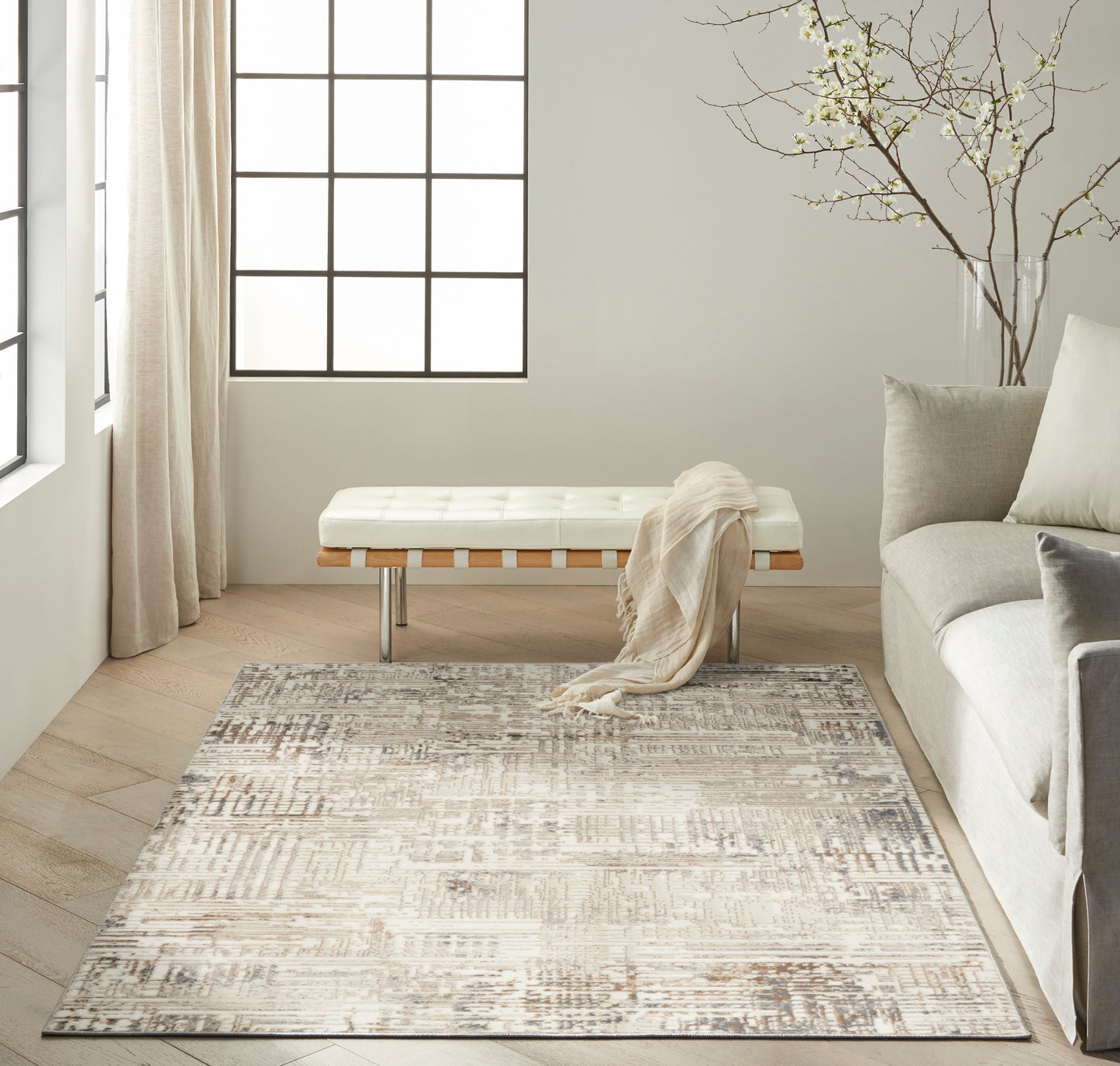 Calvin Klein CK005 Enchanting 5'3" x 7'3" Cream Grey Modern Indoor Rug