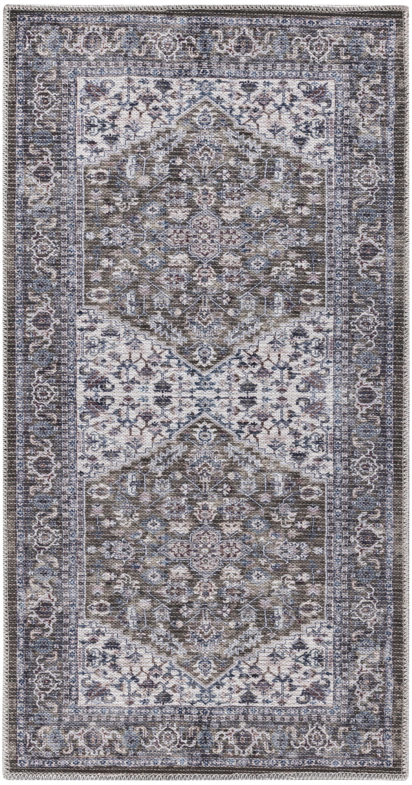 Nourison New Concept Washables 2' x 3'9" Olive Ivory Vintage Indoor Rug
