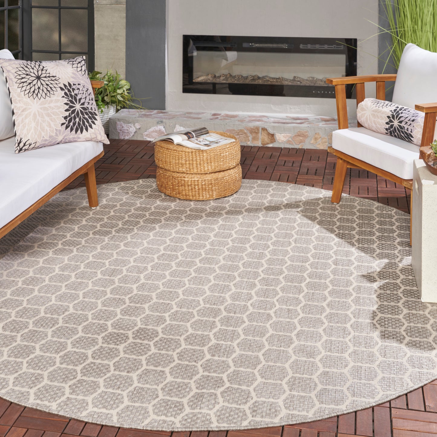 Nourison Twist Reversible 8' x Round Grey Modern Rug