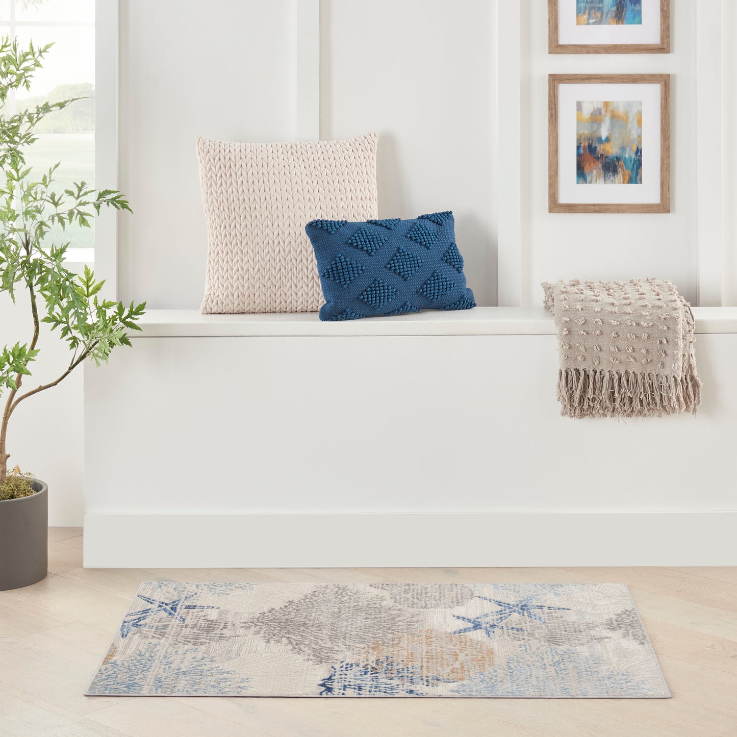 Nourison Seaside 3' x 5' Ivory Grey Blue Coastal, Nautical & Beach Indoor Rug