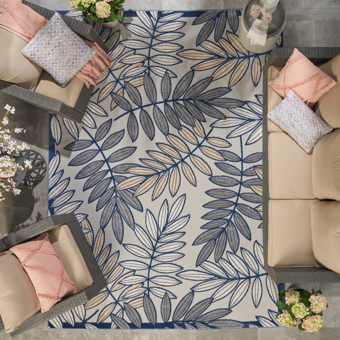 Nourison Aloha 7'10" x 10'6" Ivory/Navy Tropical Rug