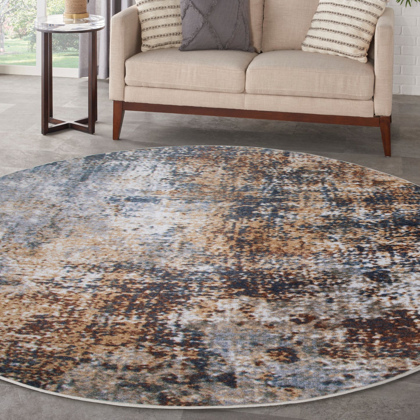 Nourison Astra Machine Washable 5'3" x Round Multicolor Modern Indoor Rug