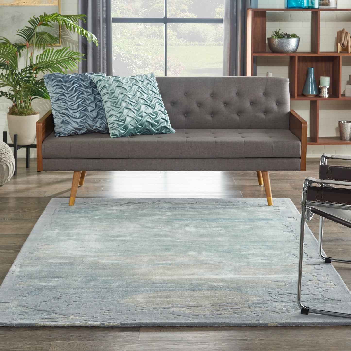 Nourison Prismatic 5'6" x 7'5" Seafoam/Silver Modern Indoor Rug