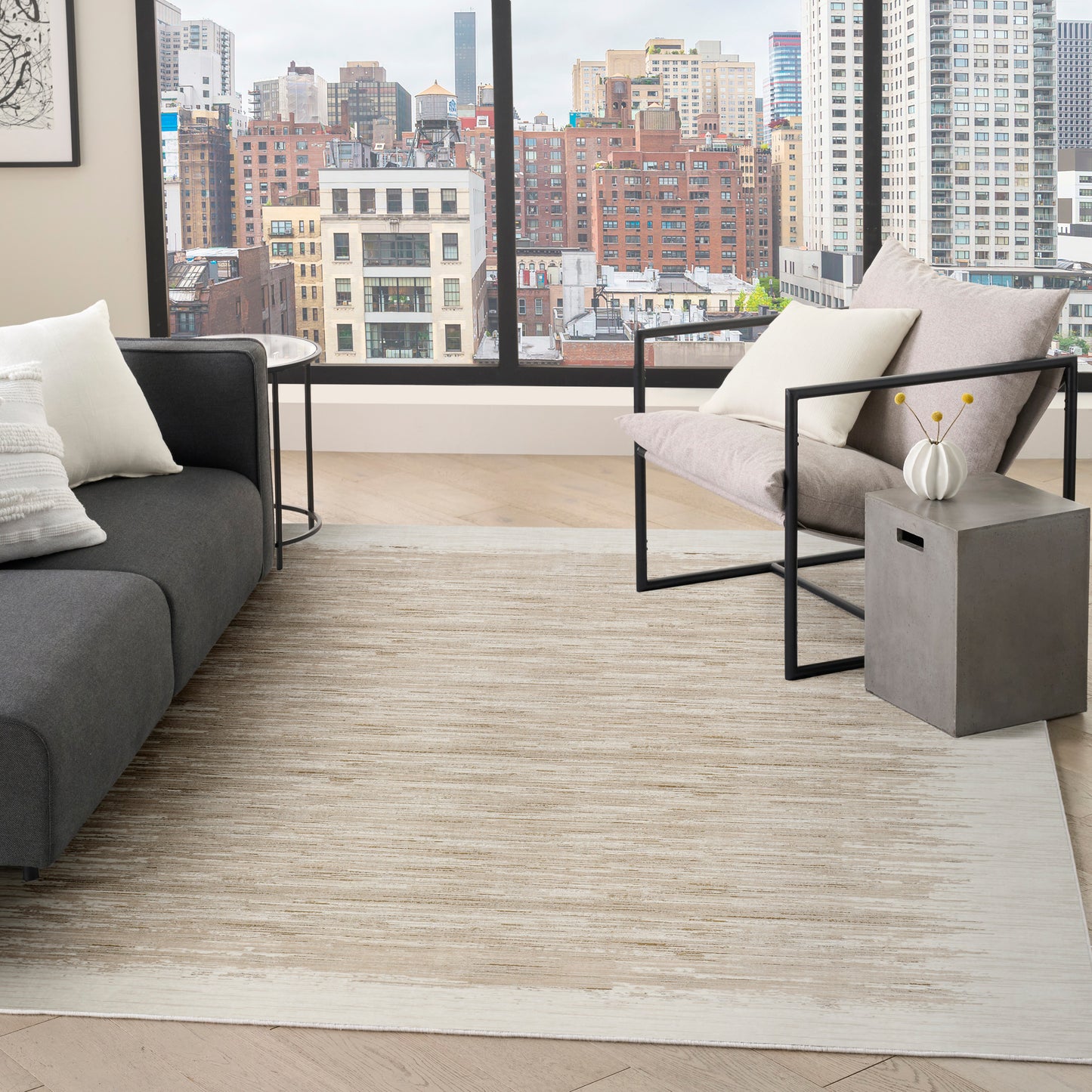 DKNY Grand Street 7'10" x 9'10" Ivory Taupe Modern Indoor Rug