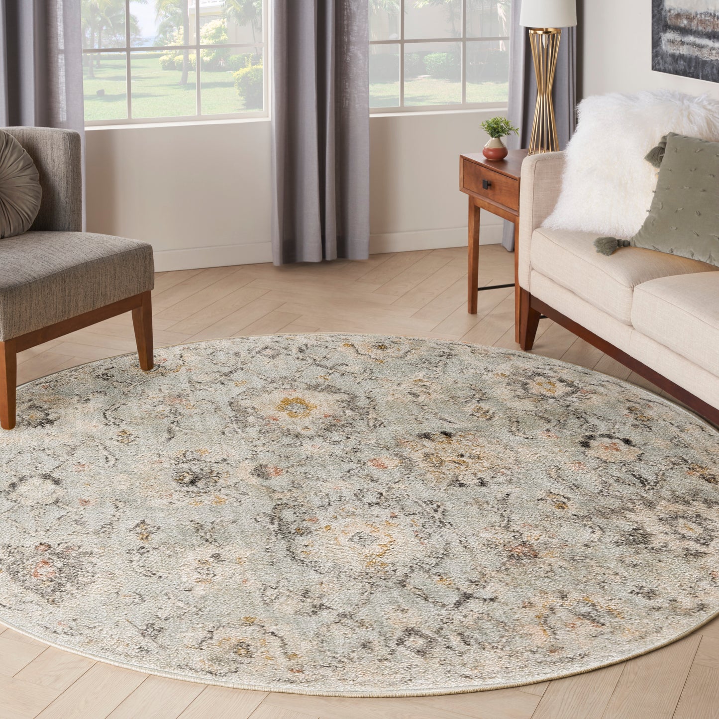 Nourison Oushak Home 7'10" x Round Mint Vintage Indoor Rug