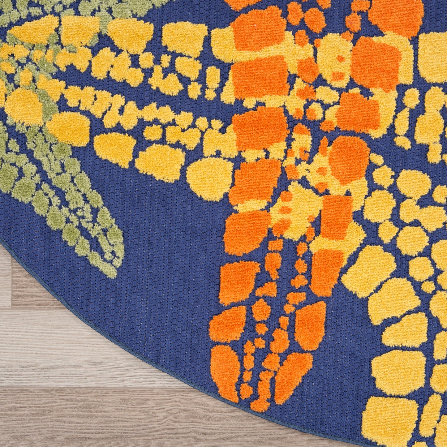 Nourison Aloha 5'3" x Round Blue Multicolor Outdoor Rug