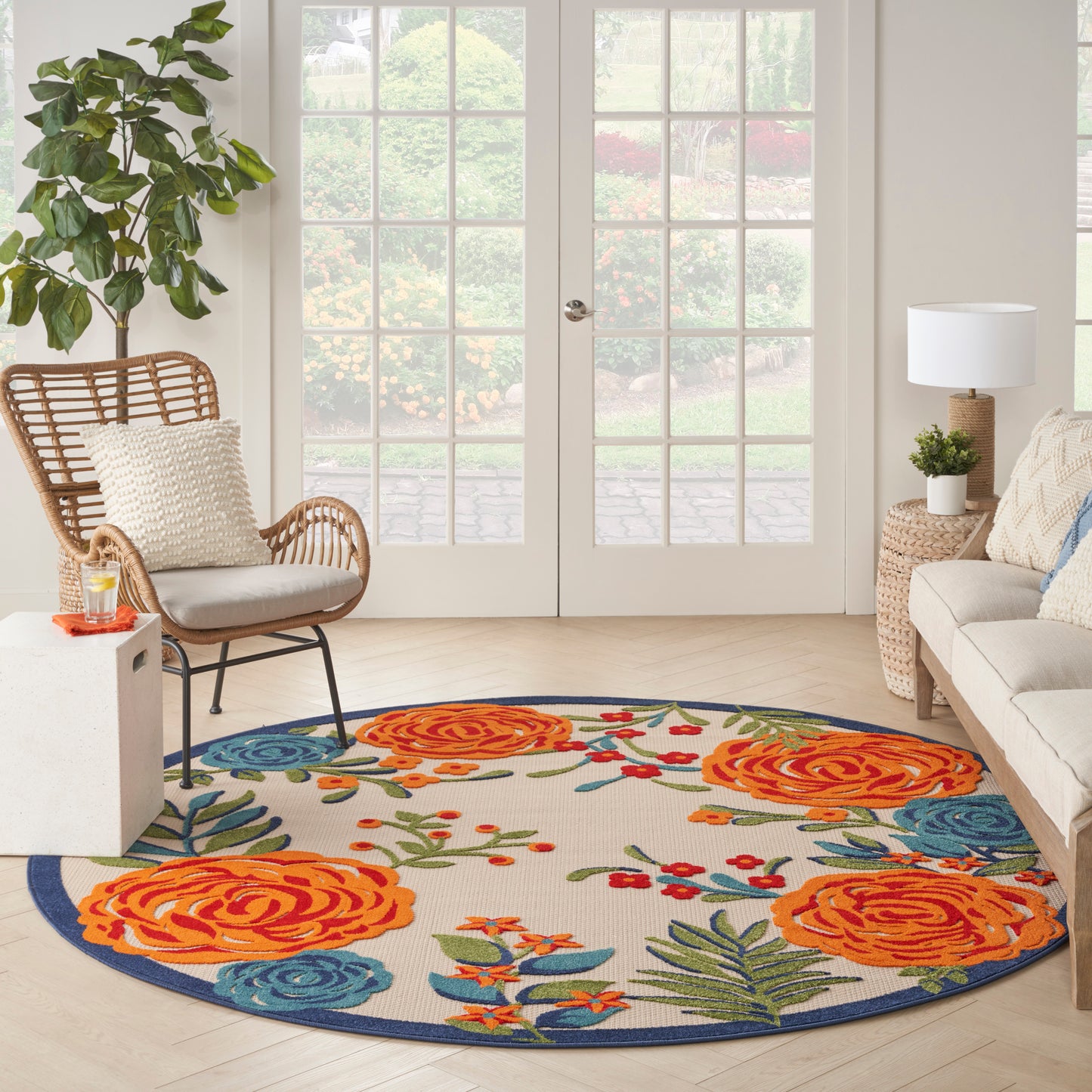 Nourison Aloha 7'10" x Round Multicolor Contemporary Rug